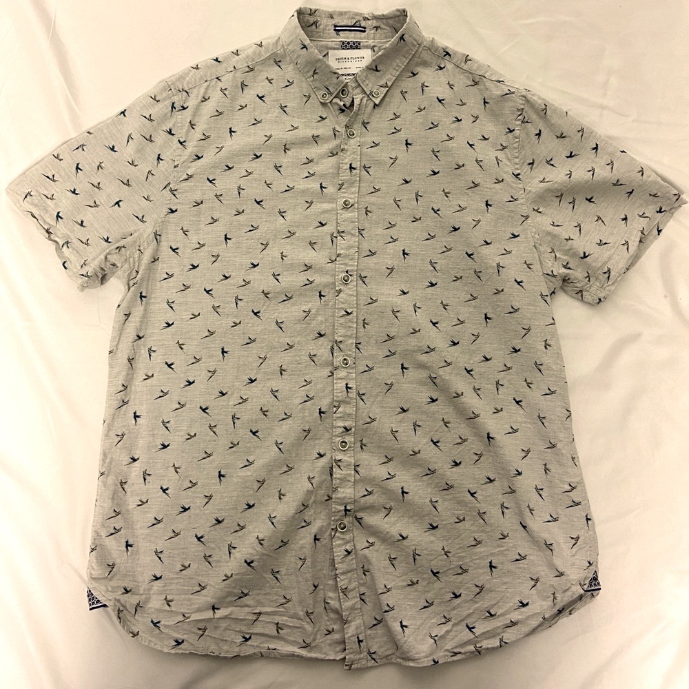 Denim & Flower Button up Shirt Stone Gray